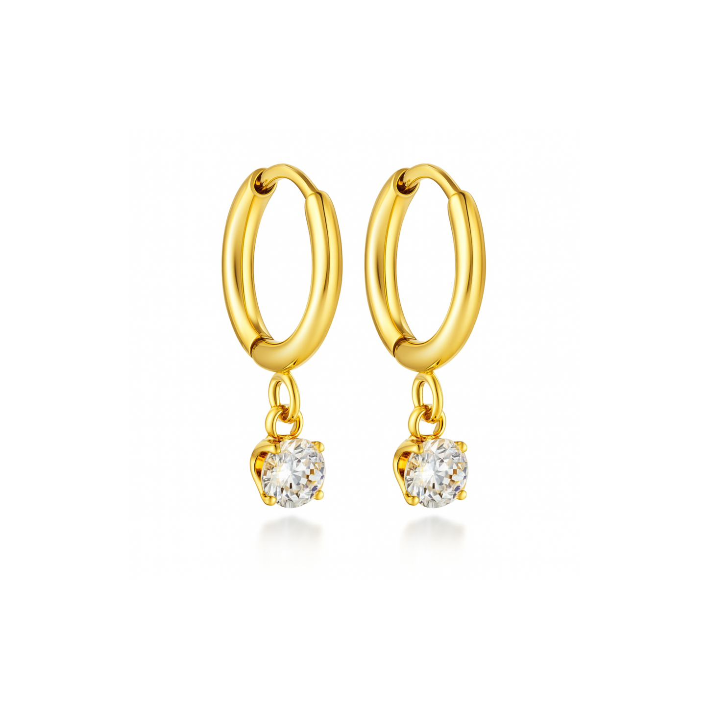 Dangled solitaire diamond style hoops - Gold
