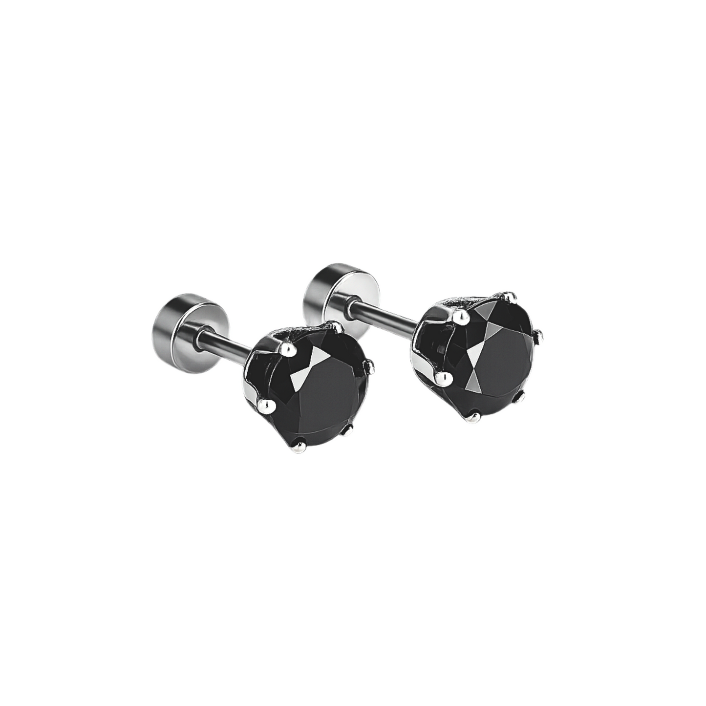 6mm Black diamond studs - Silver