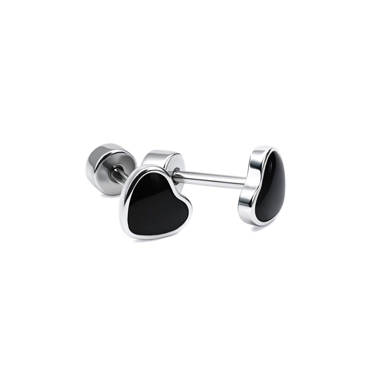 Framed black heart studs - Silver