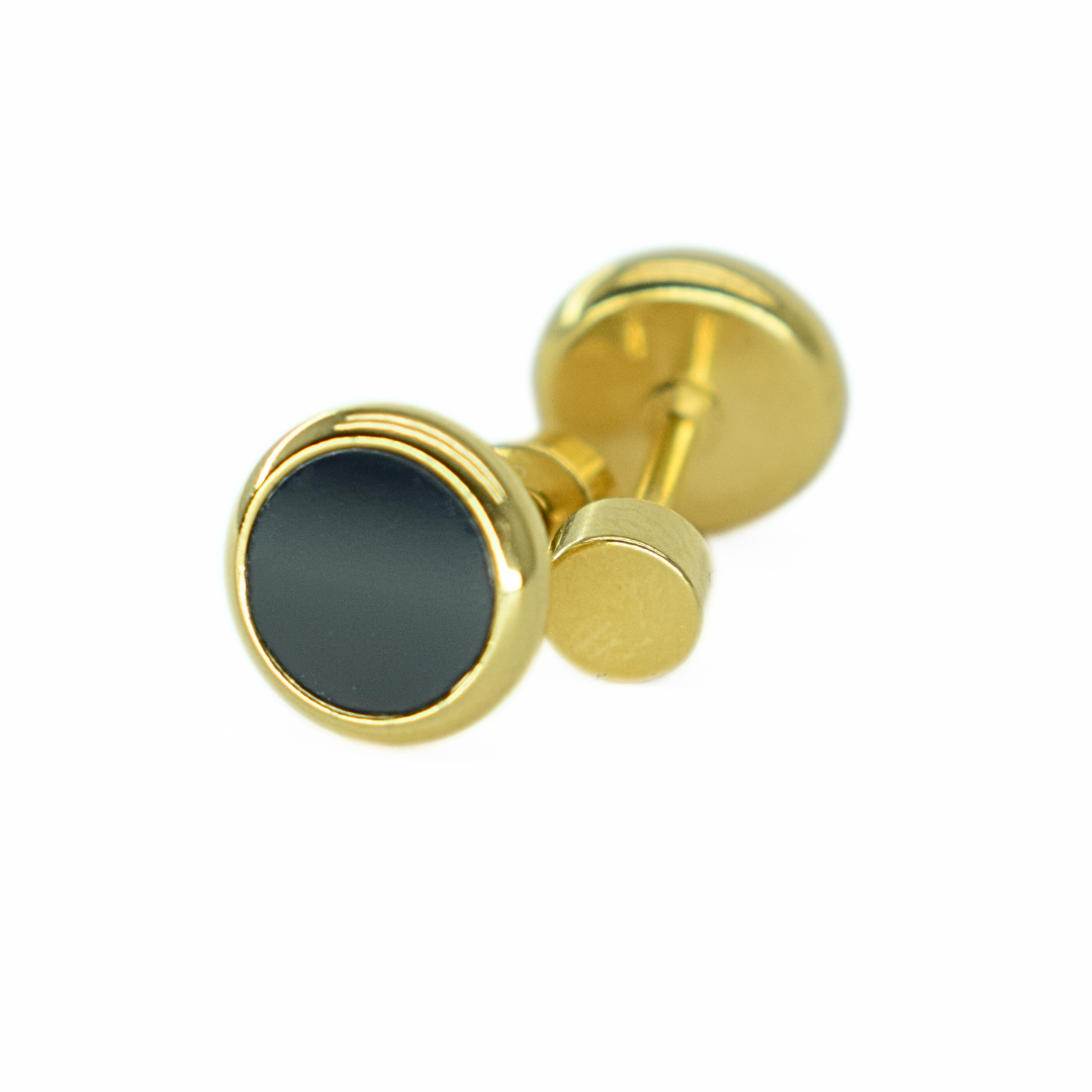 8mm Black circle studs - Gold - TheEarringCollective
