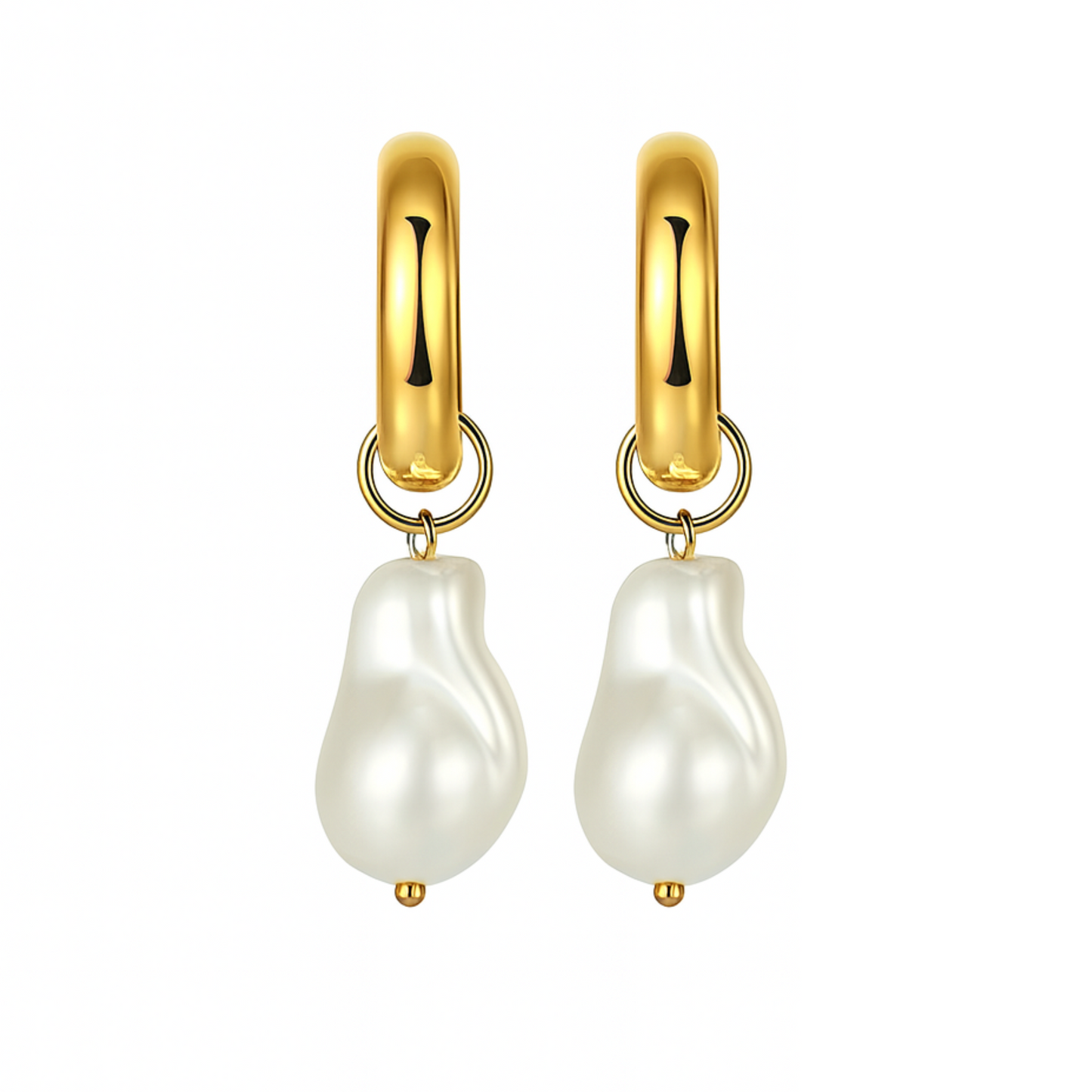 Baroque pearl style hoops - Gold