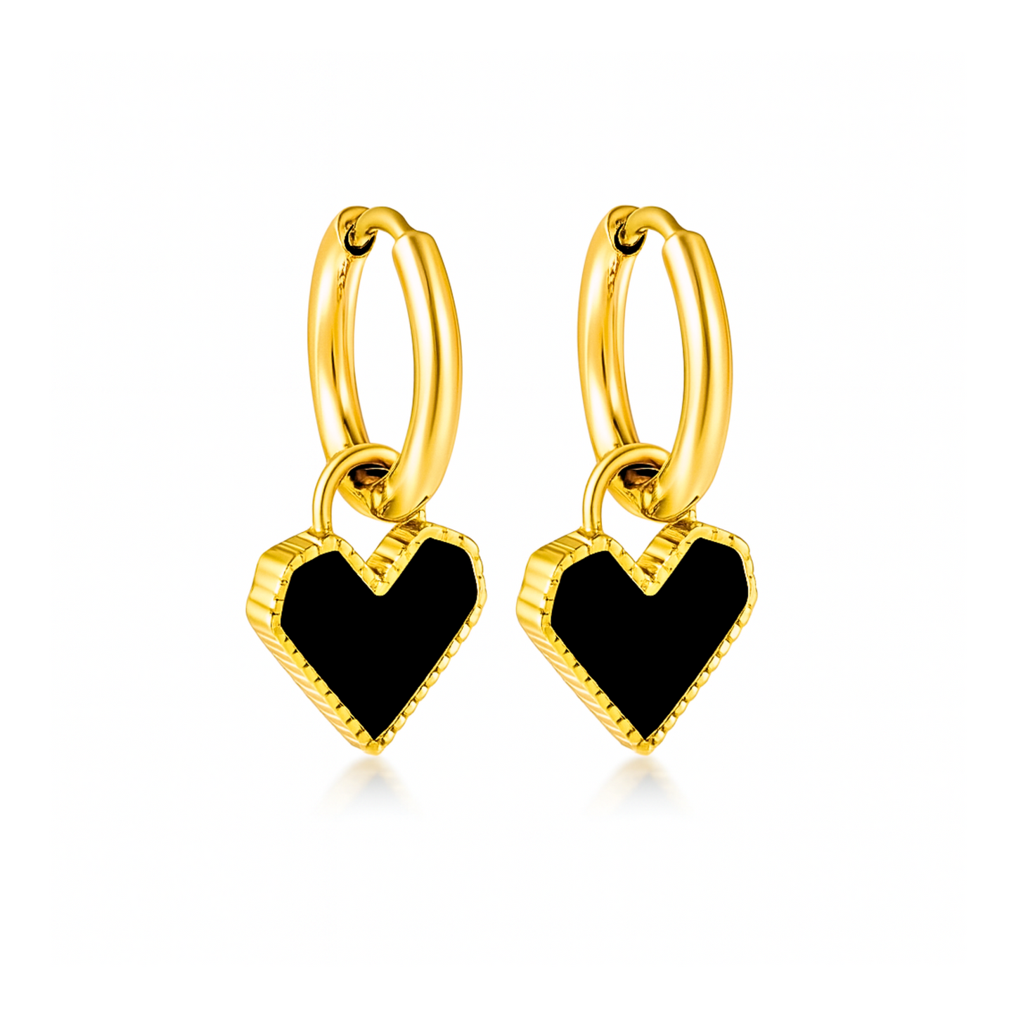 Black heart charm hoops - Gold