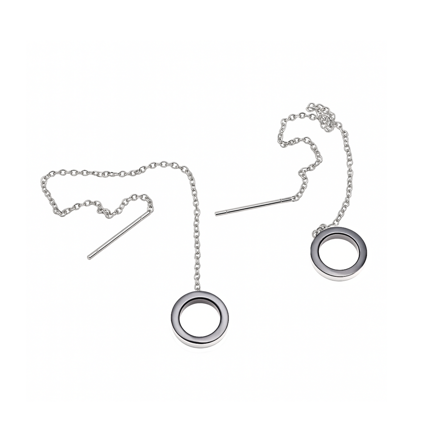Thread through circle chained stud - Silver