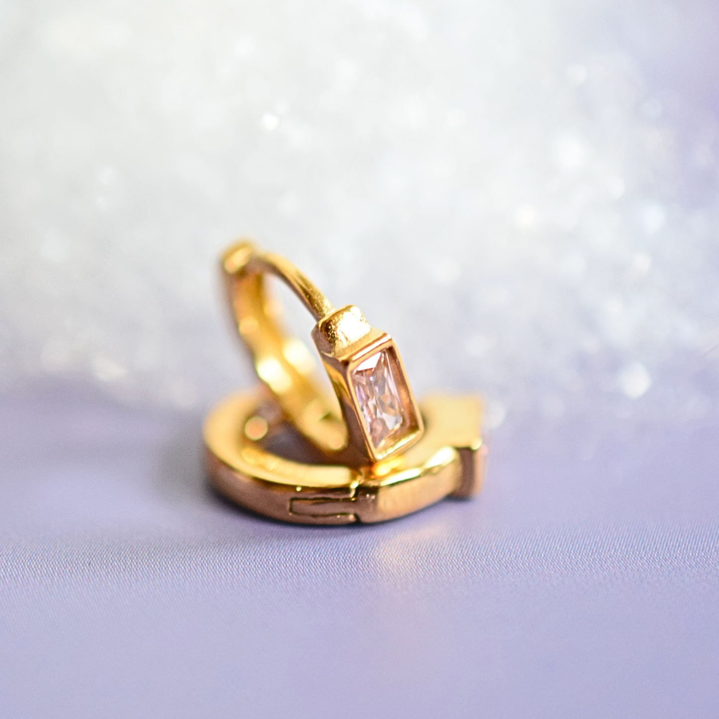 6mm pink baguette diamond style hoops - Gold