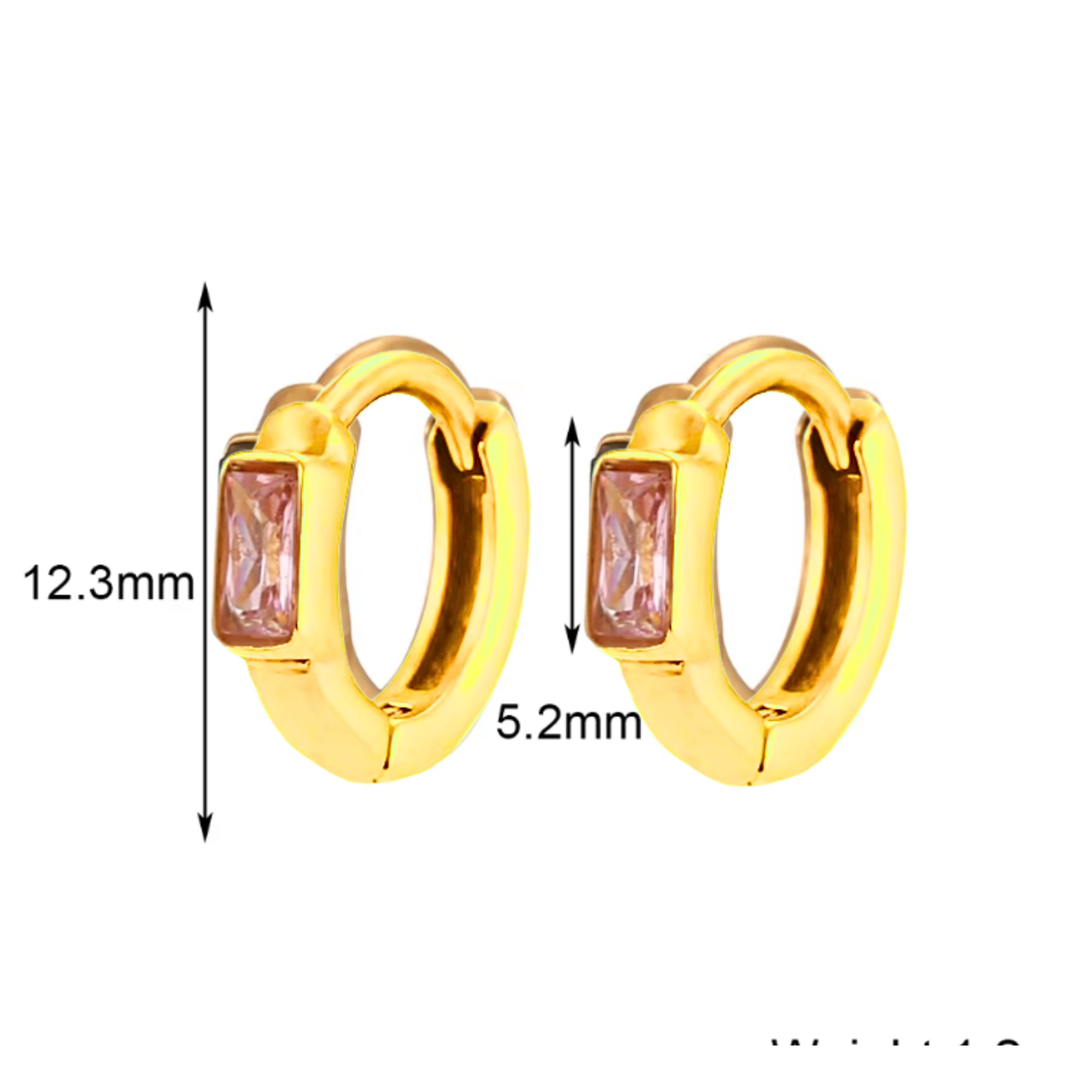 6mm pink baguette diamond style hoops - Gold
