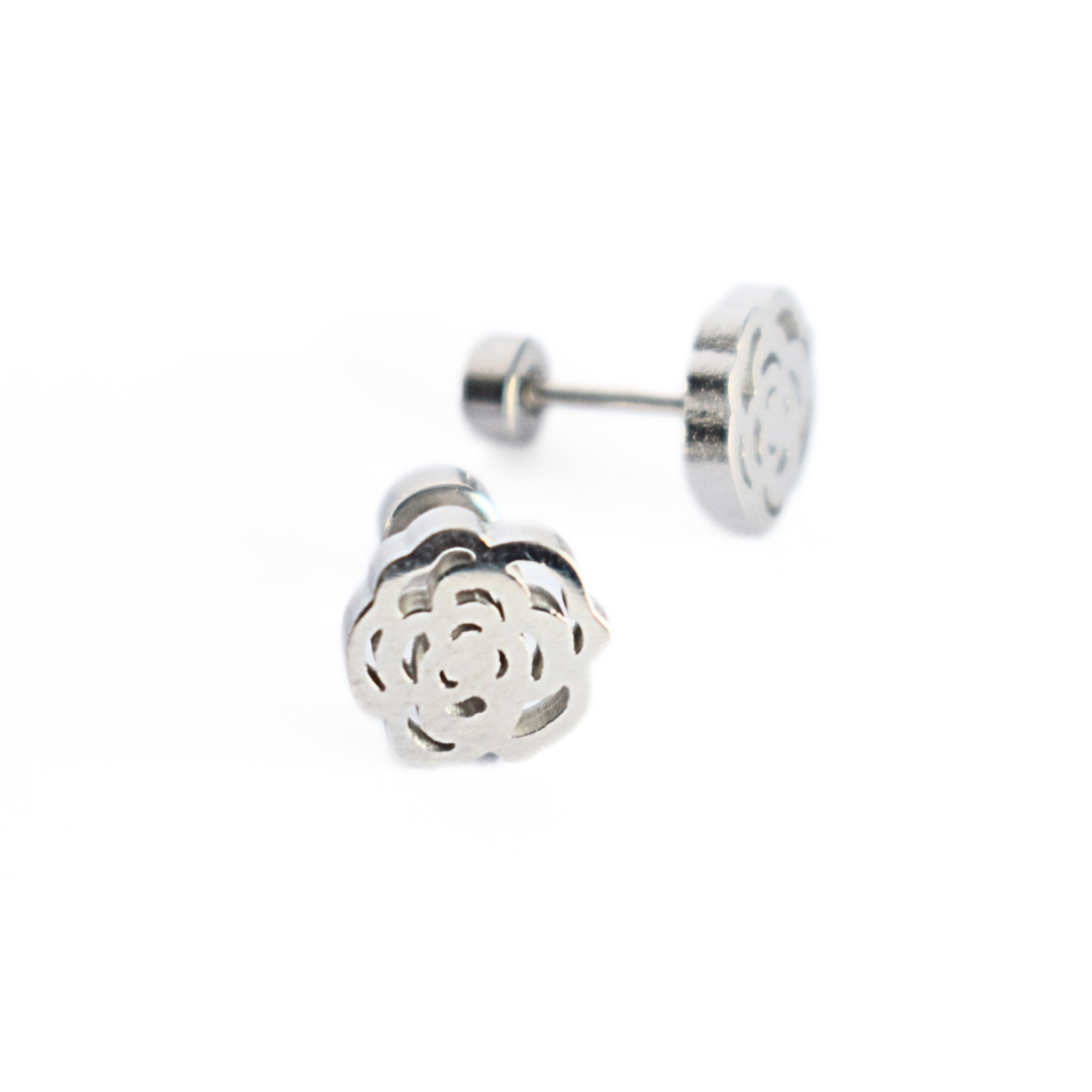 Rose studs - Silver - TheEarringCollective