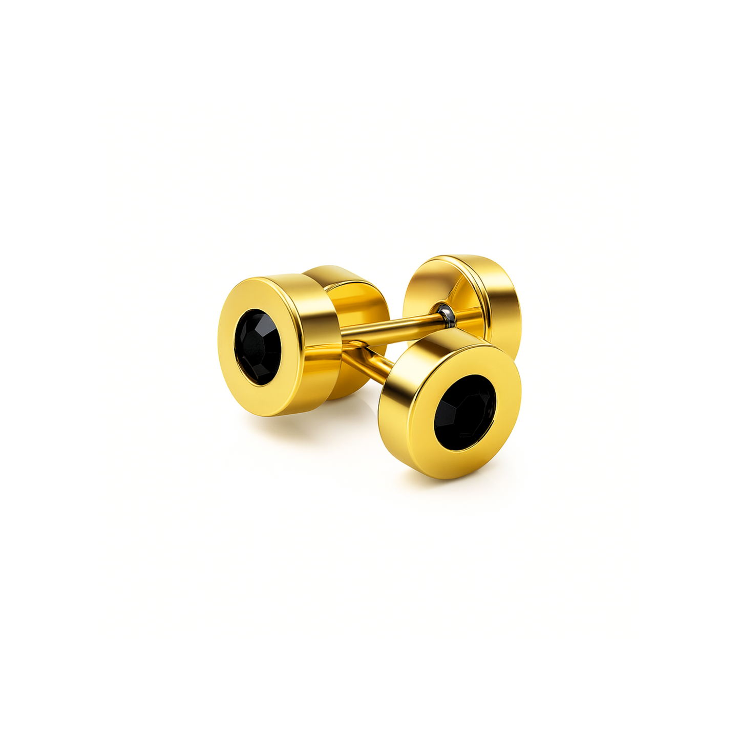 6mm framed black diamond studs - Gold