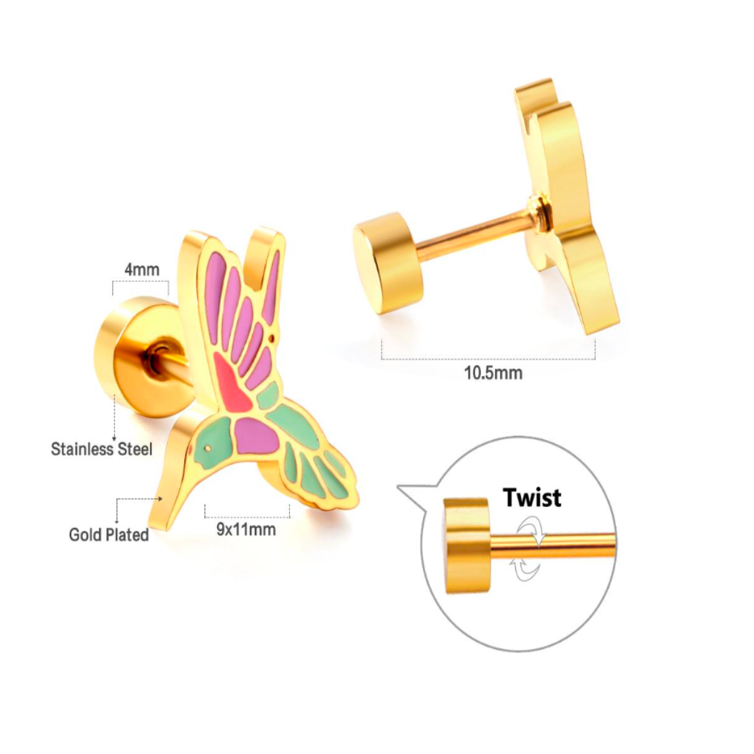 Hummingbird studs - Gold - TheEarringCollective