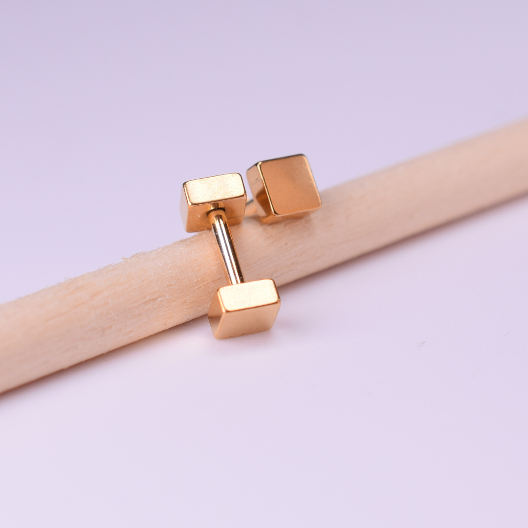 4mm Double square studs - Gold - TheEarringCollective