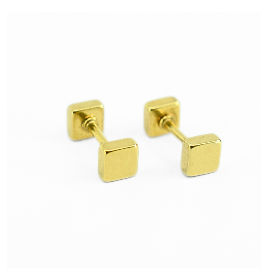 4mm Double square studs - Gold - TheEarringCollective