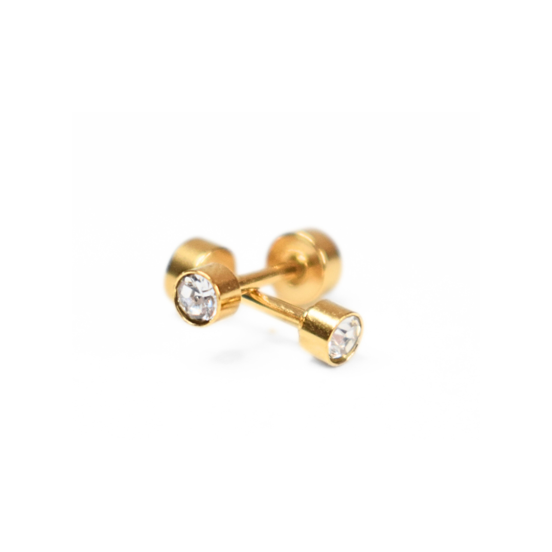 3mm Framed diamond studs - Gold - TheEarringCollective