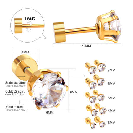 3mm Diamond studs - Gold - TheEarringCollective