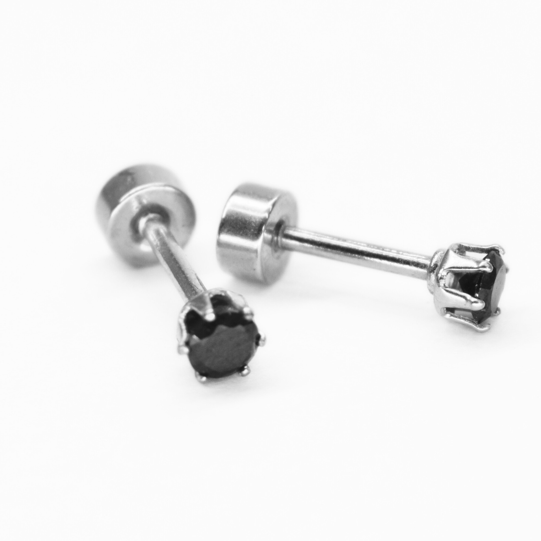3mm Black diamond studs - Silver - TheEarringCollective