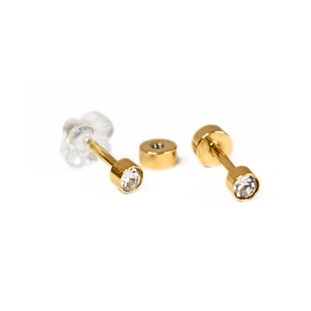 3mm Framed diamond studs - Gold - TheEarringCollective