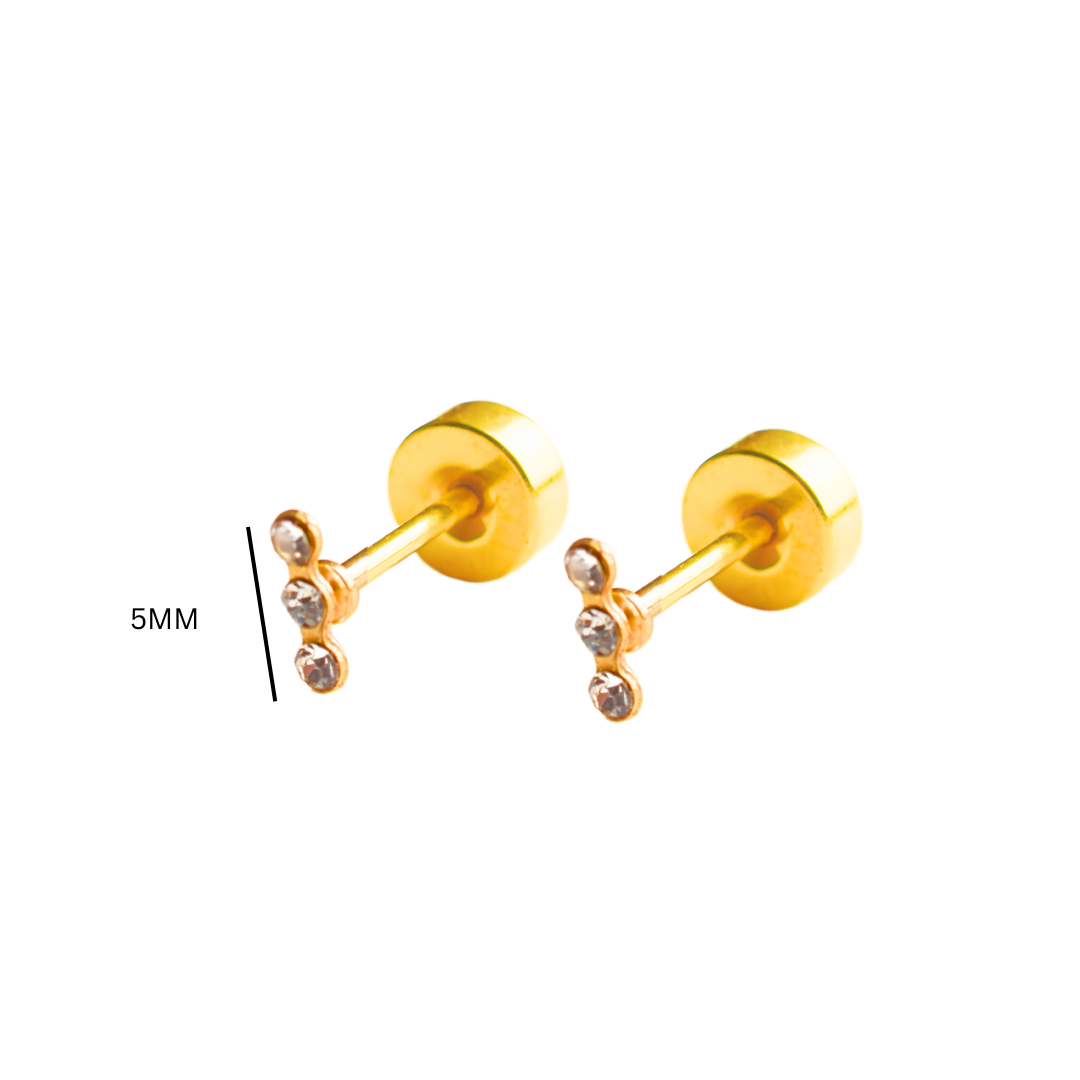 Triple diamond style studs - Gold