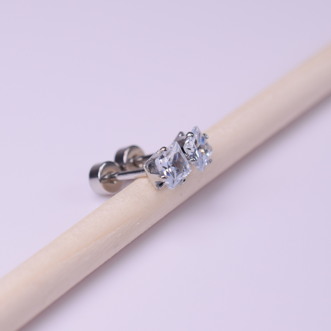 4mm Square diamond studs - Silver
