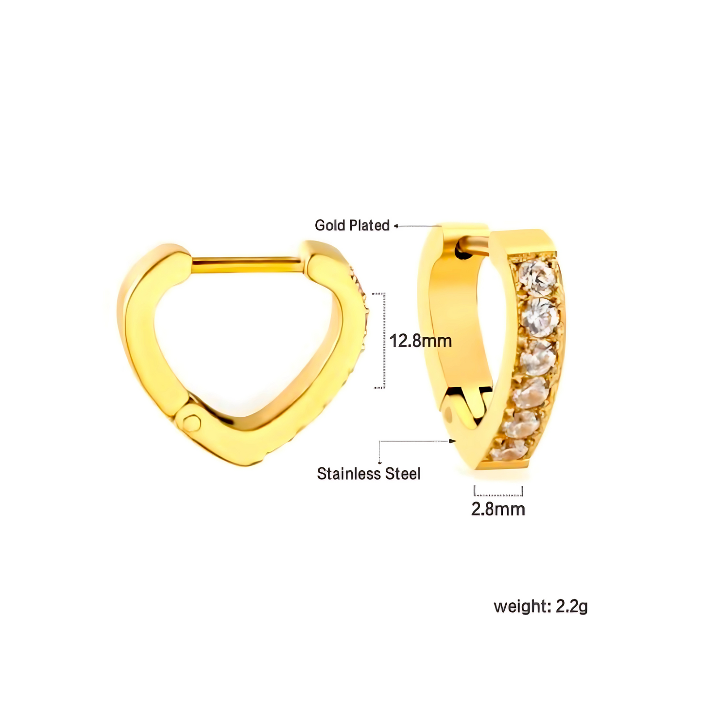 Diamond style heart hoops - Gold