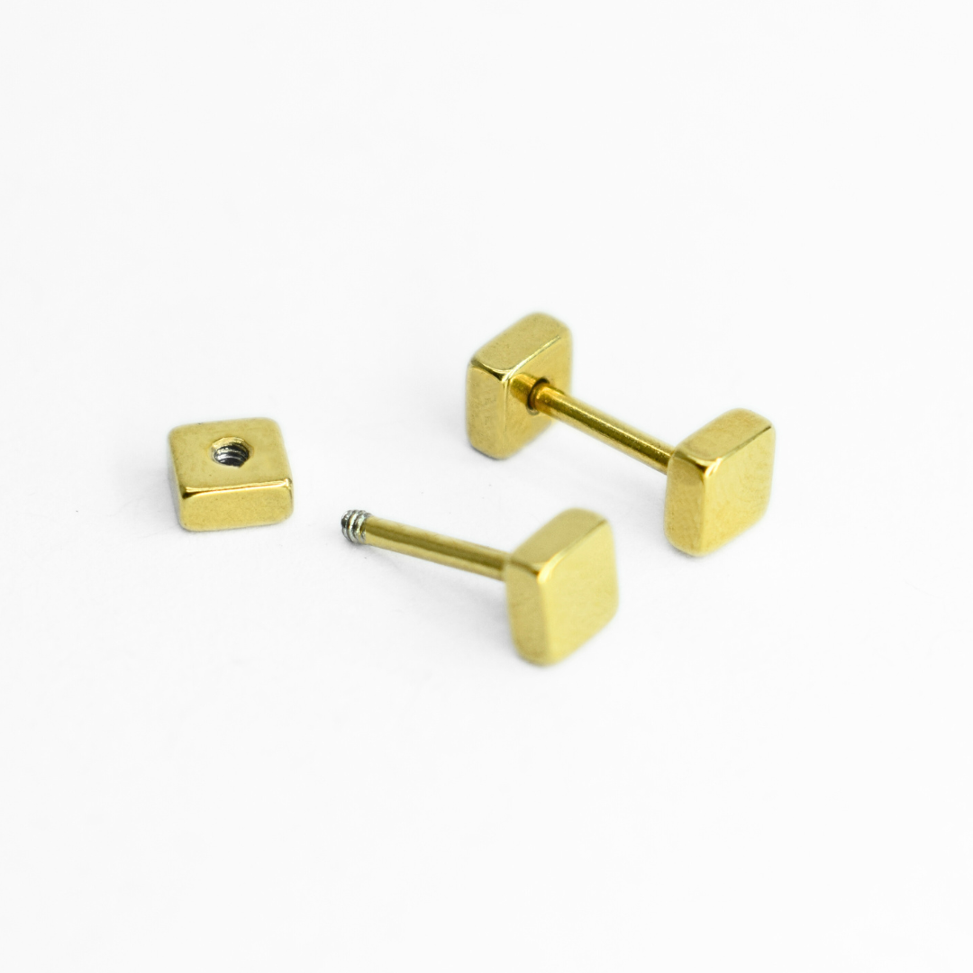 4mm Double square studs - Gold - TheEarringCollective