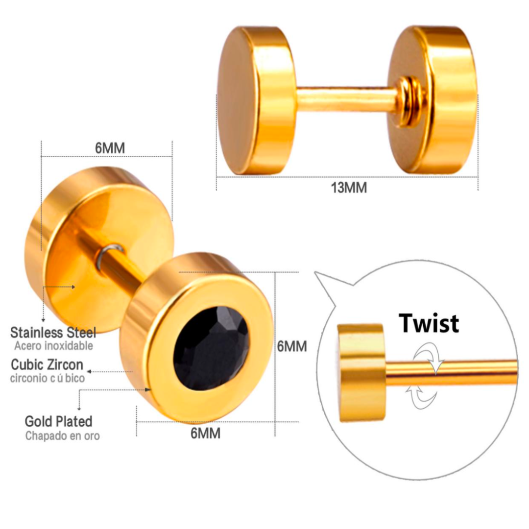 6mm framed black diamond studs - Gold - TheEarringCollective