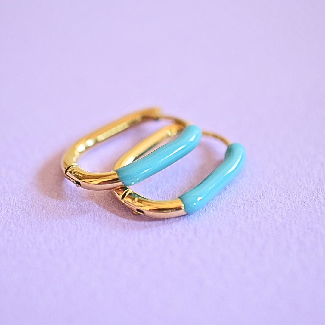 20mm Blue dipped oval hoops - Gold