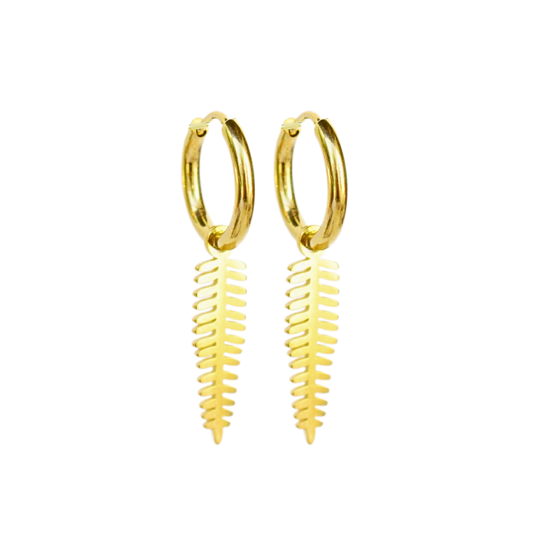 Dangled fern charm hoops - Gold
