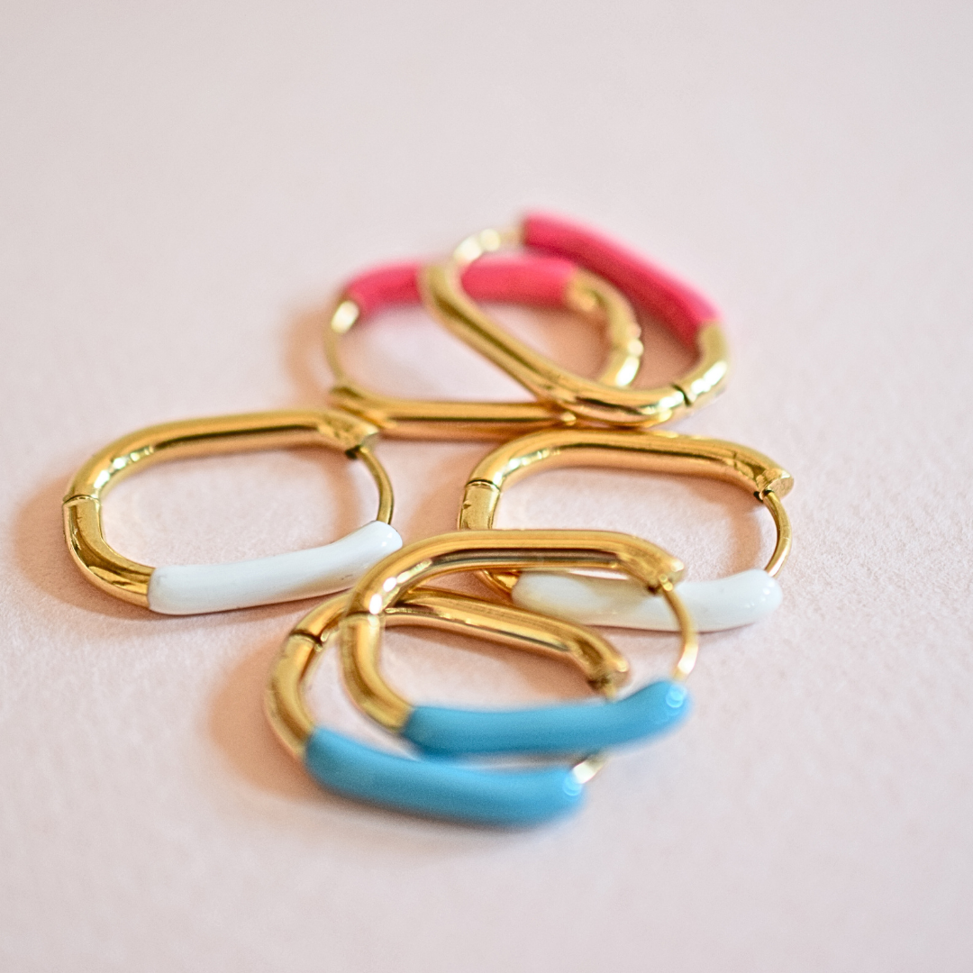 20mm Blue dipped oval hoops - Gold