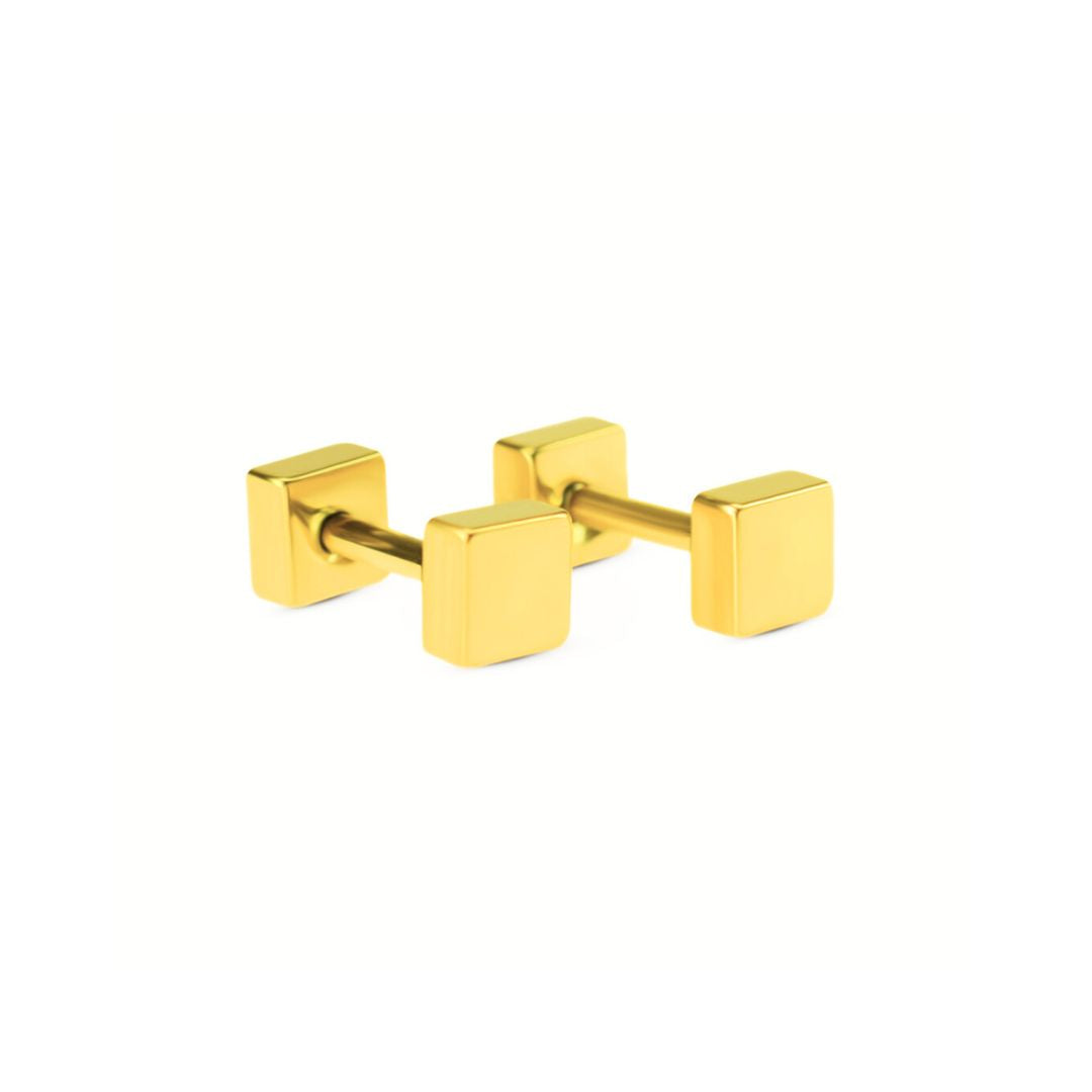 4mm Double square studs - Gold