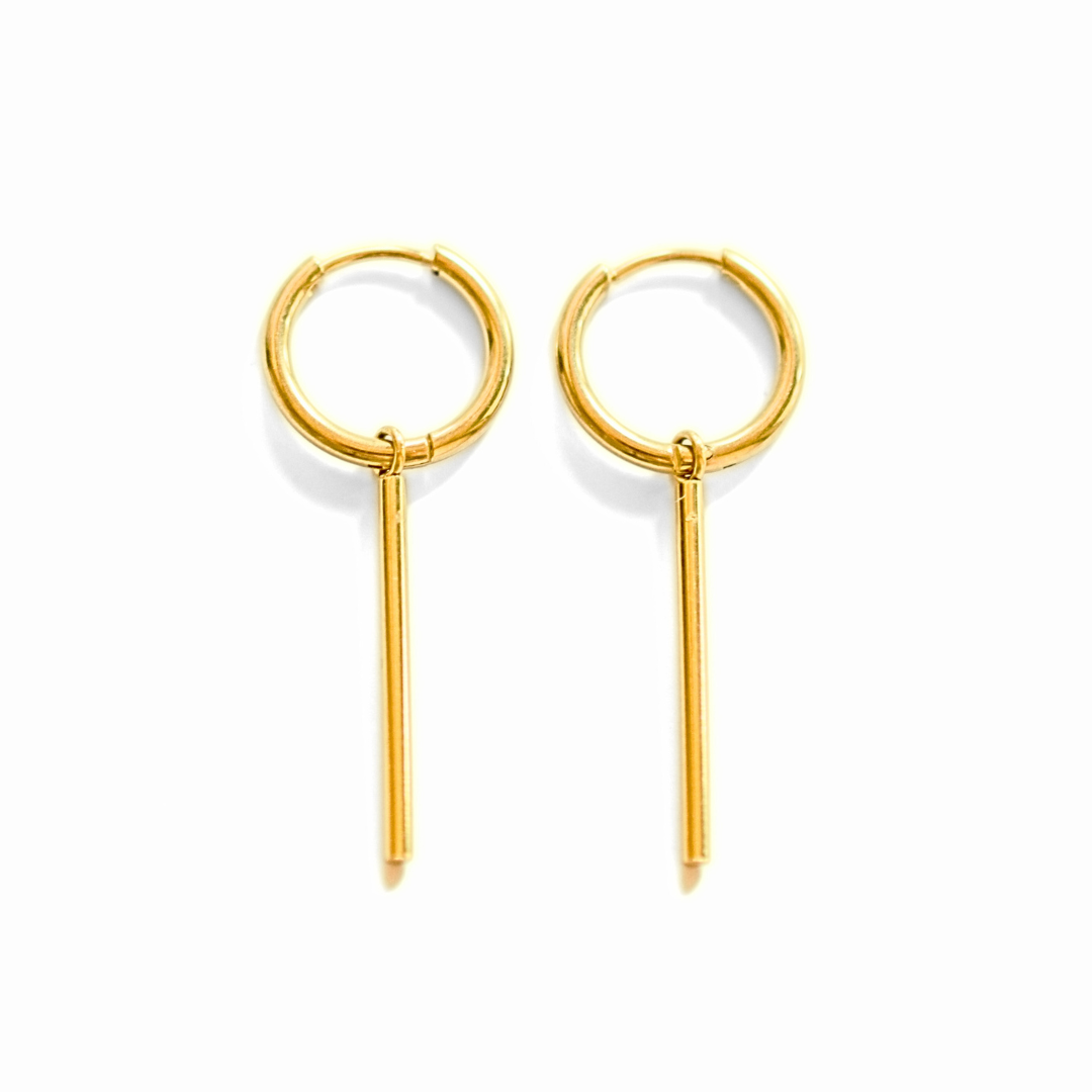 Thin extra length cylinder hoops - Gold