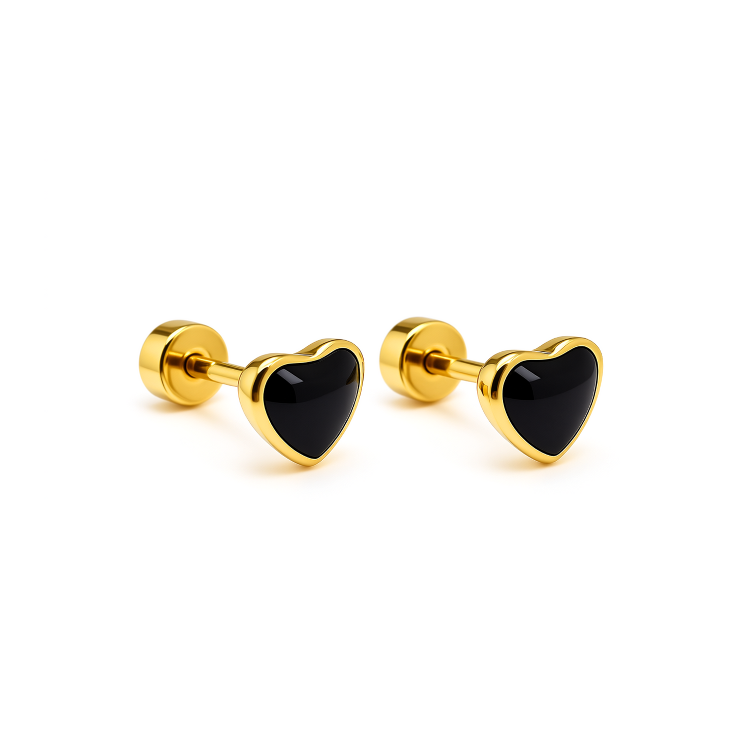 Framed black heart studs - Gold