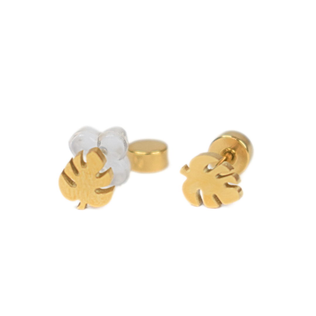 Tiny tropical leaf studs - Gold - TheEarringCollective