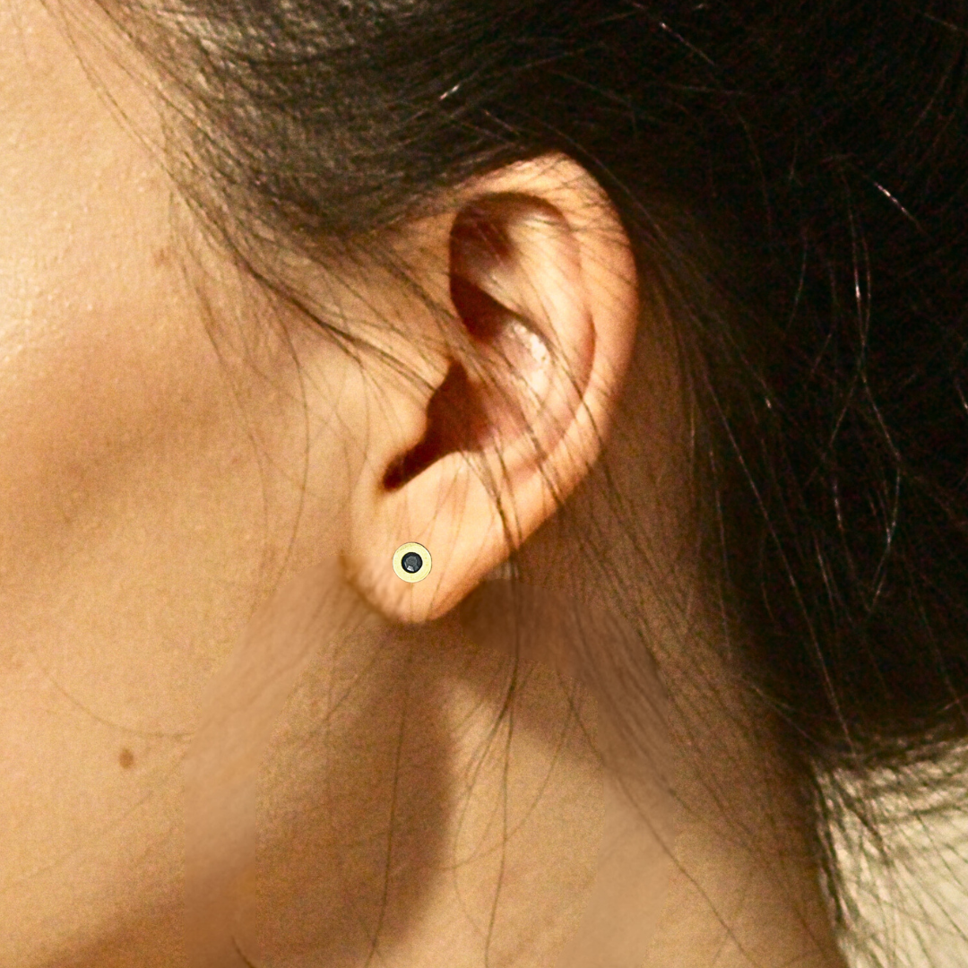 6mm framed black diamond studs - Gold - TheEarringCollective