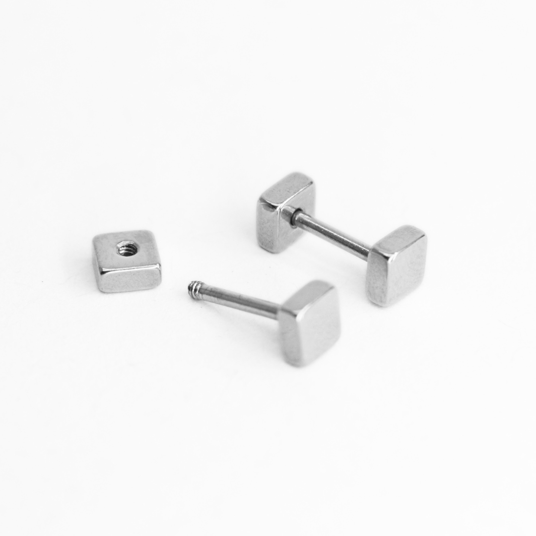 4mm Double square studs - Silver - TheEarringCollective