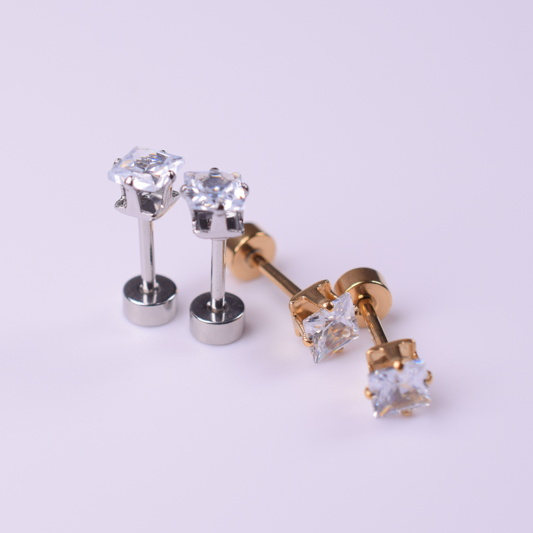 4mm Square diamond studs - Silver