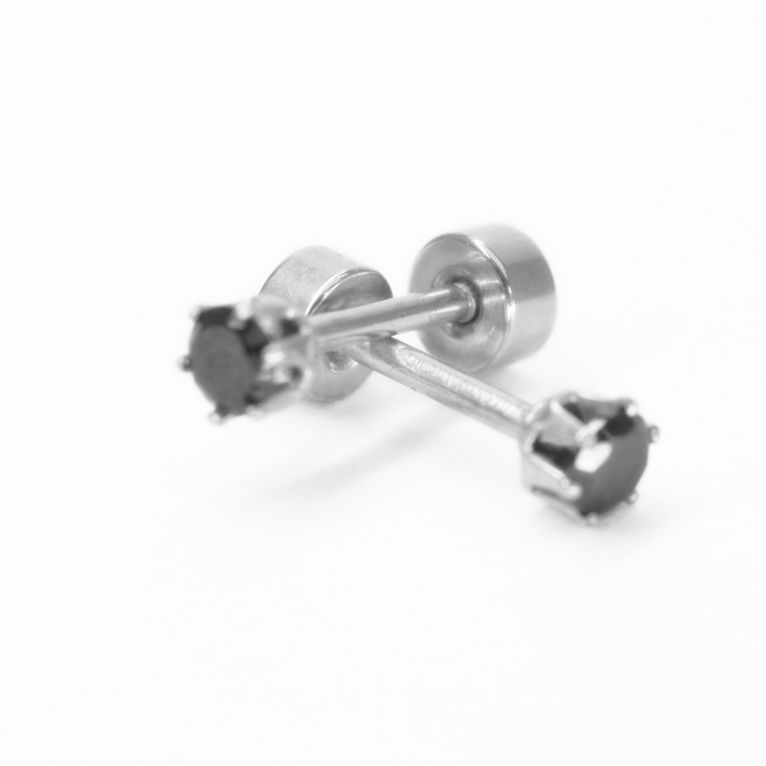 3mm Black diamond studs - Silver - TheEarringCollective