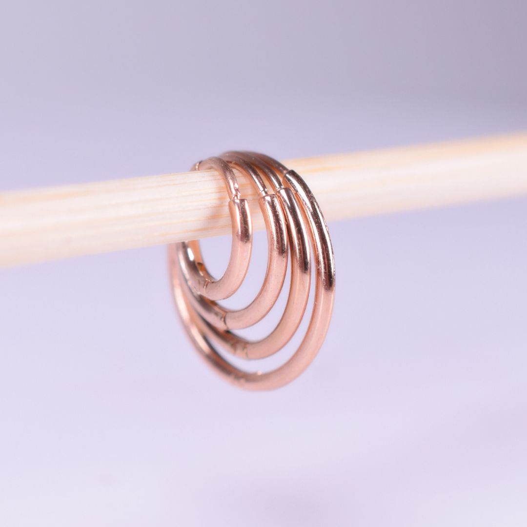 8mm thin hinged hoops - Rose gold