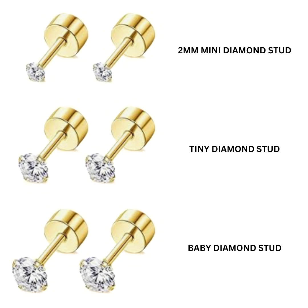 2mm Mini Diamond style studs - Gold
