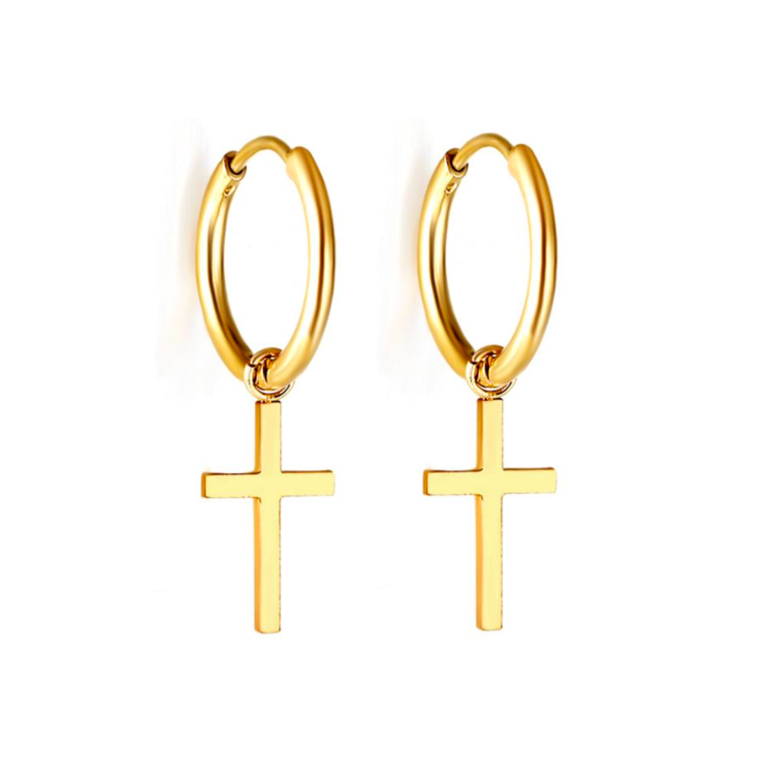 Cross charm hoop - Gold - TheEarringCollective