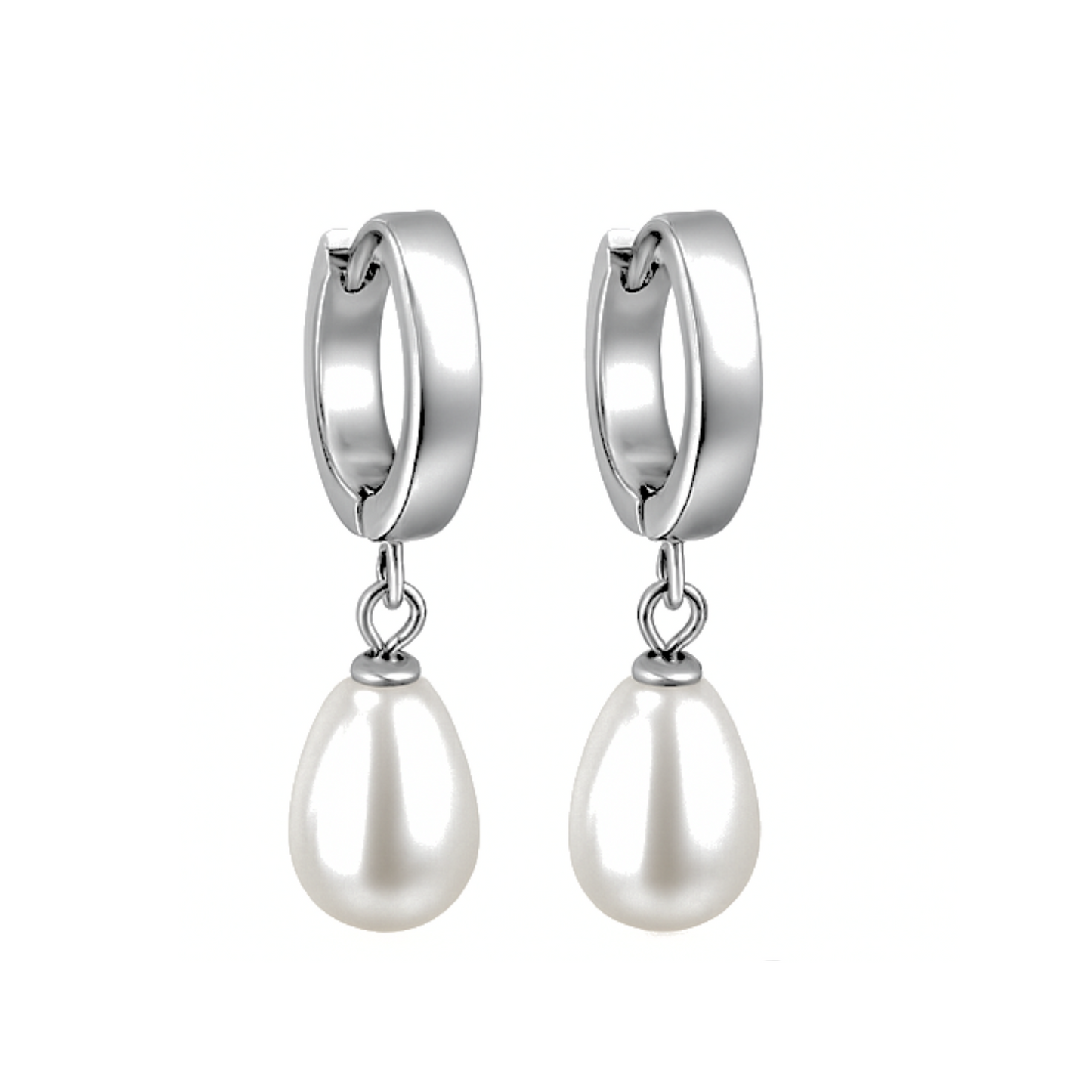 Drop pearl hoops - Silver