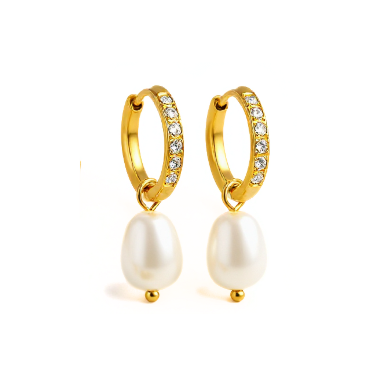 10mm Sparkled fresh water drop pearl hoops - Gold