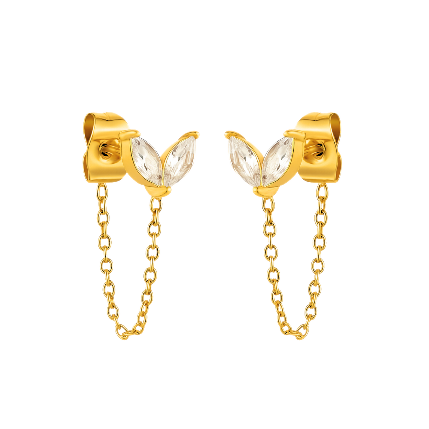 Chained diamond style leaf studs - Gold