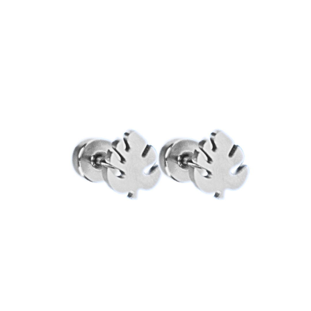 Tiny tropical leaf studs - Silver - TheEarringCollective