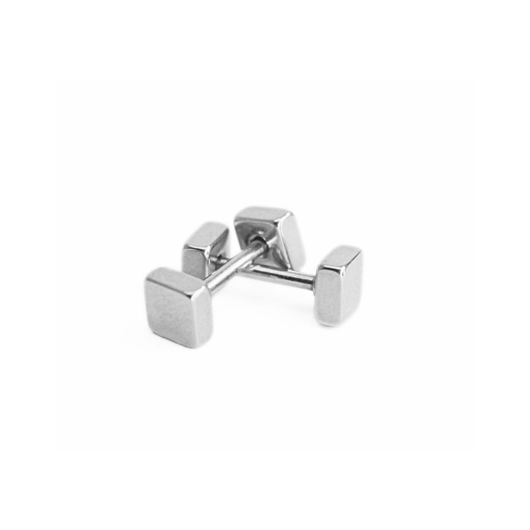 4mm Double square studs - Silver - TheEarringCollective