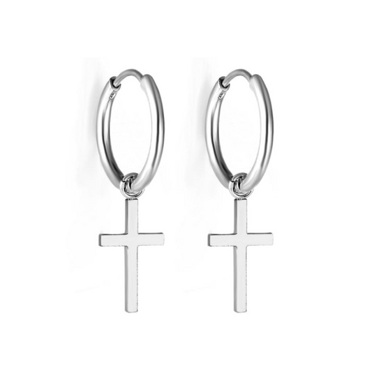 Cross charm hoops - Silver - TheEarringCollective