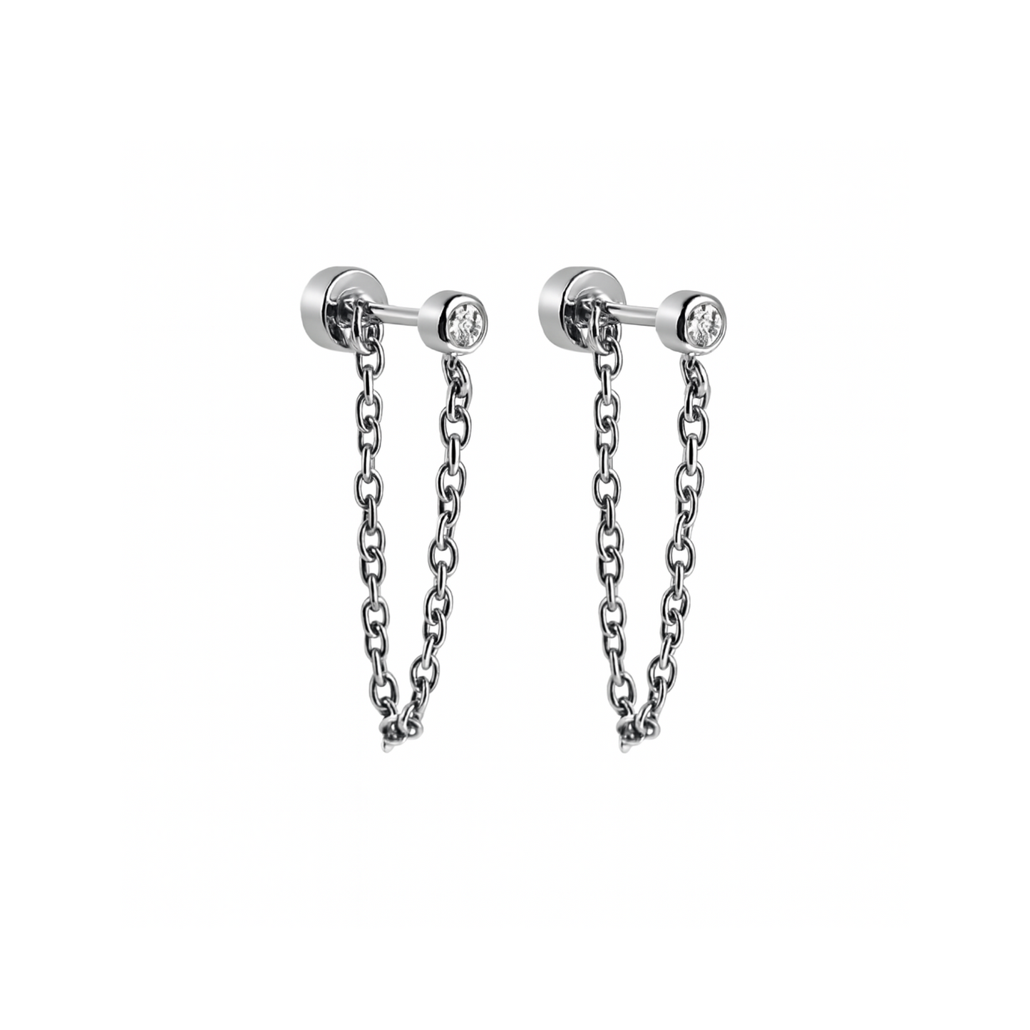 Chained 3mm framed diamond style studs - Silver