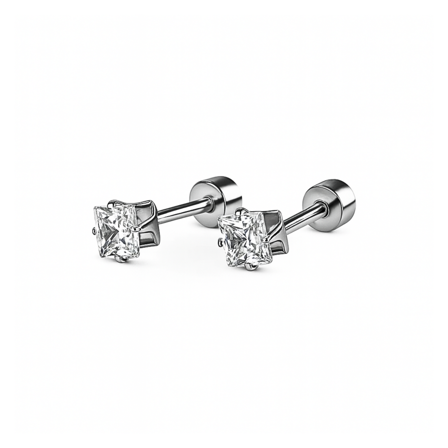 4mm Square diamond studs - Silver