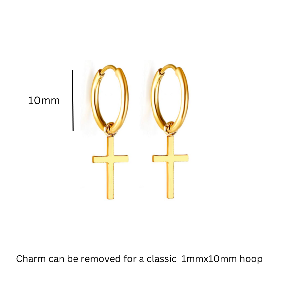 Cross charm hoop - Gold - TheEarringCollective