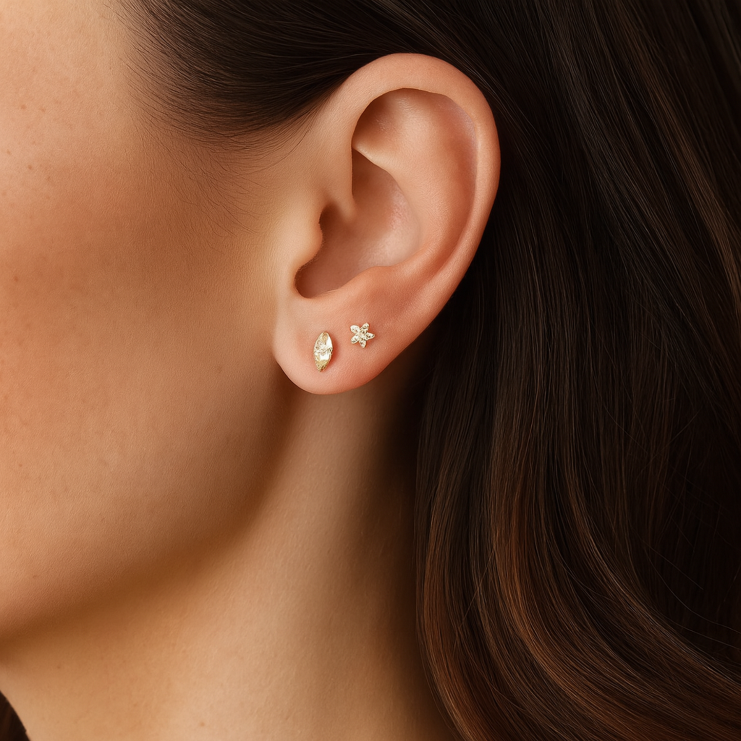 Marquise diamond style studs - Gold