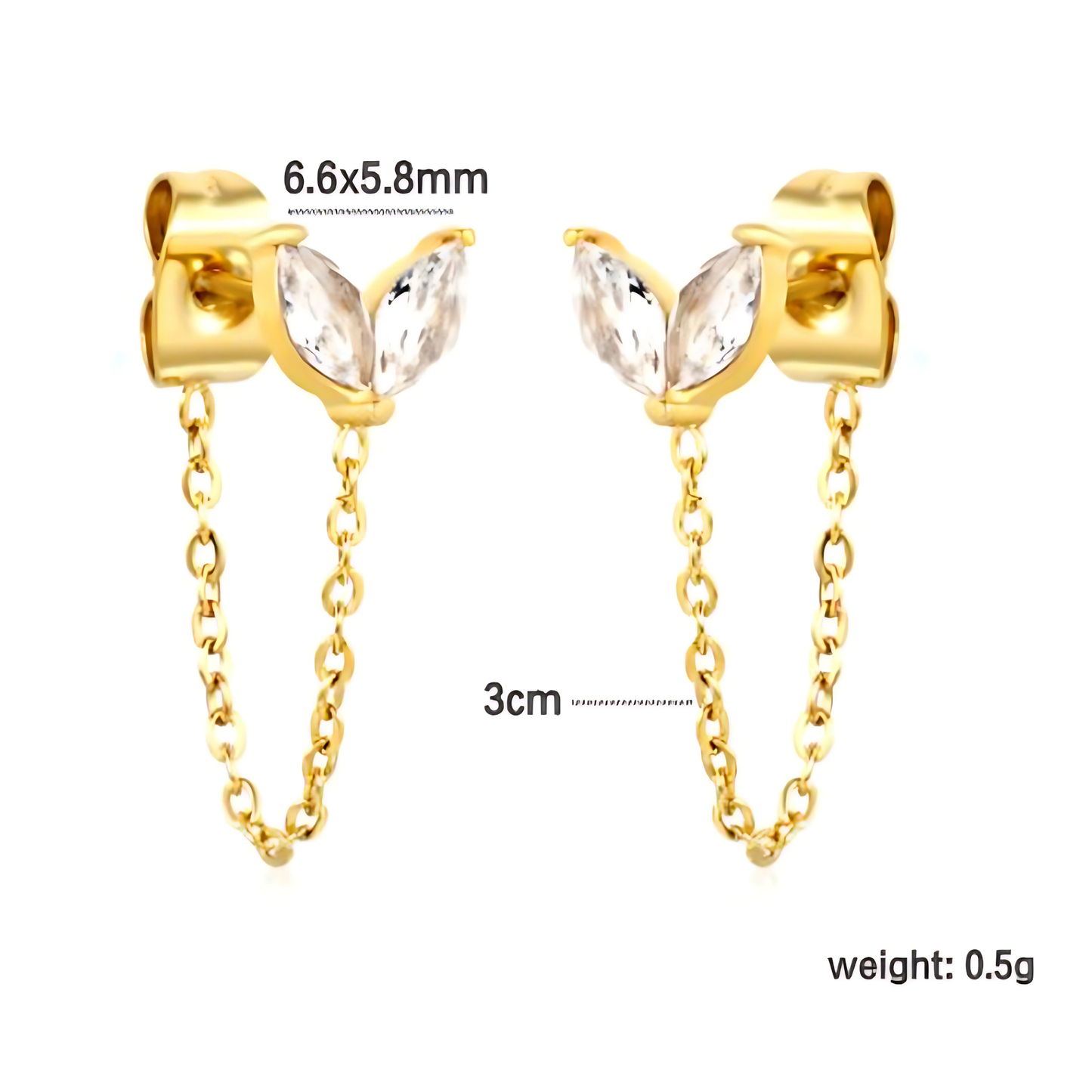 Chained diamond style leaf studs - Gold