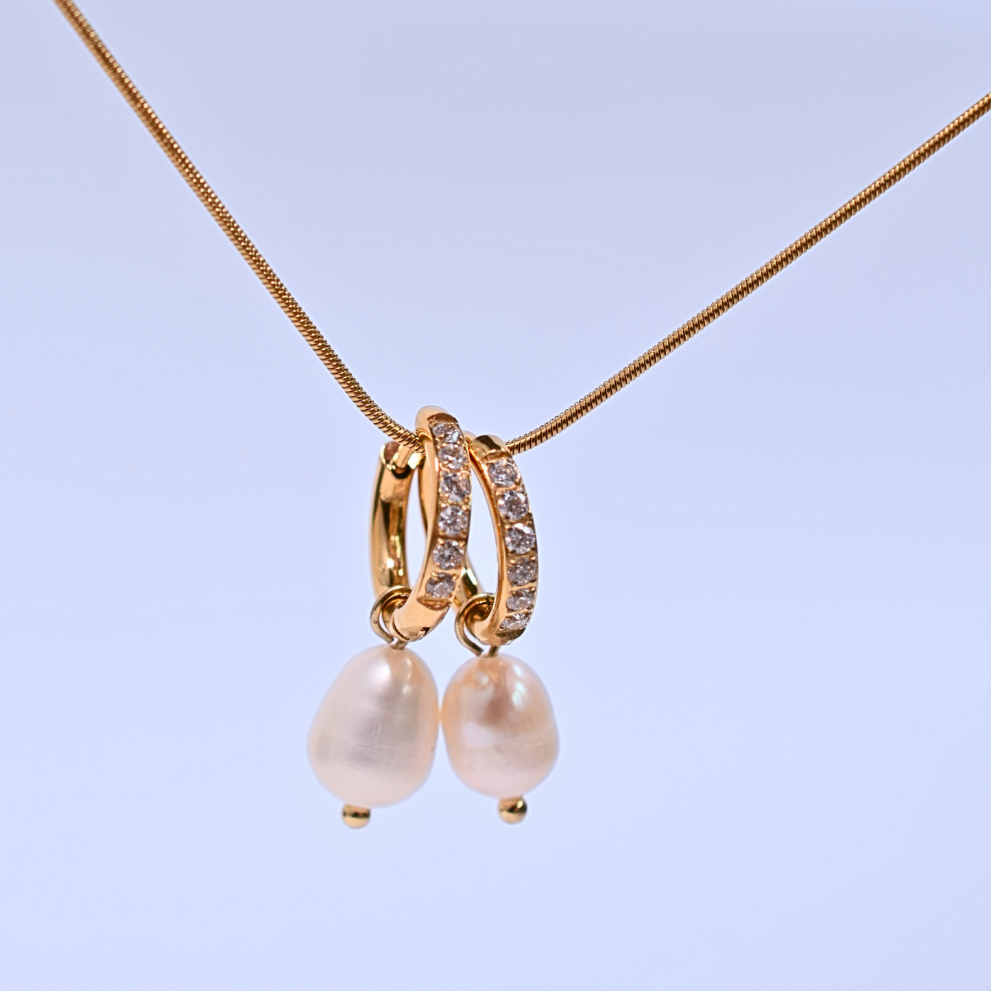 10mm Sparkled fresh water drop pearl hoops - Gold