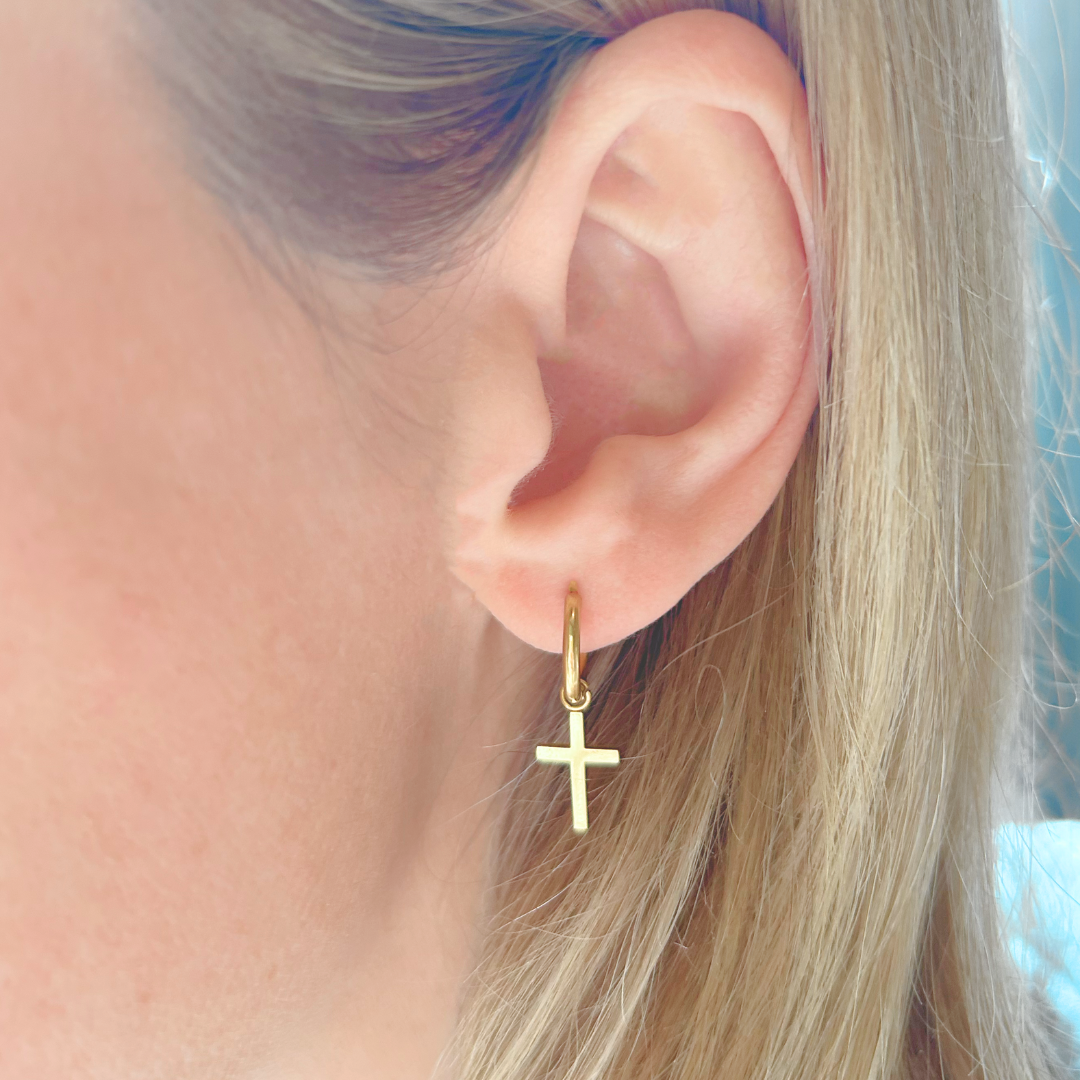 Cross charm hoop - Gold - TheEarringCollective